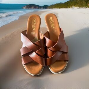 BERTUCHI Made in SPAIN Cross-Band Wedge Leather Sandals Slides Size 9.5 /41 NEW